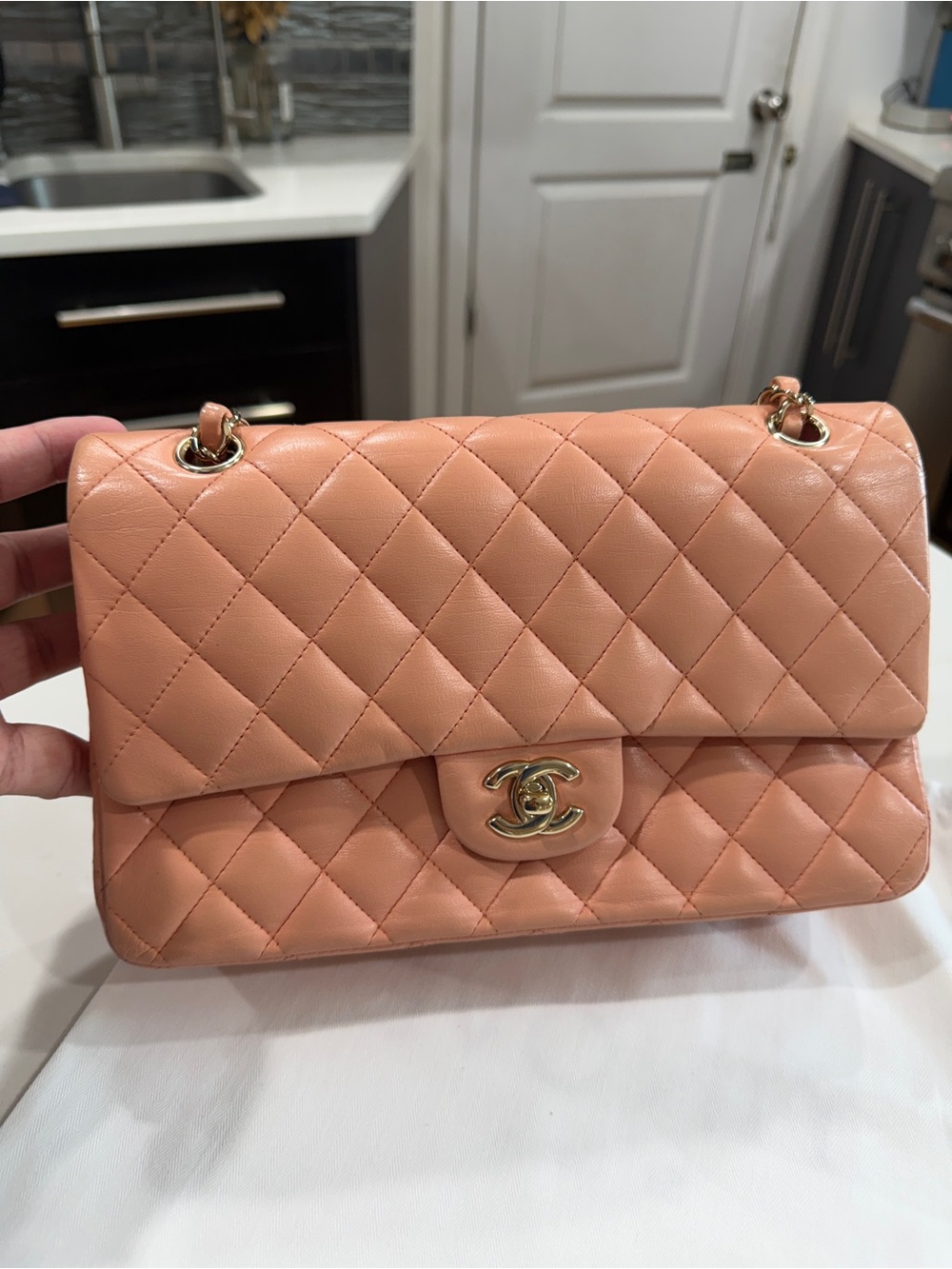 Chanel Quilted Classic Flap Bag in Peach Pink